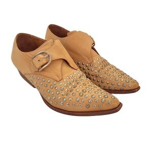 Mosquitos‎ Genuine Leather Rivets Cowboy Moto Brown Ankle Boots 36.5 6.5